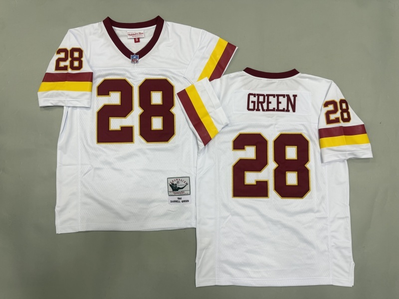 Men 2025 Washington Redskins 28 Green white Throwback Limited NFL Jersey style 001